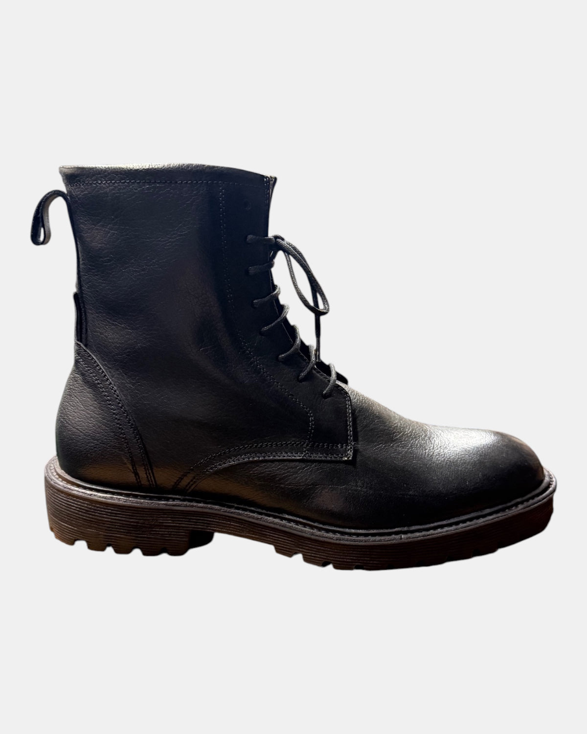 Hundred100 – Stivaletto stringato in pelle con zip e suola carrarmato Nero