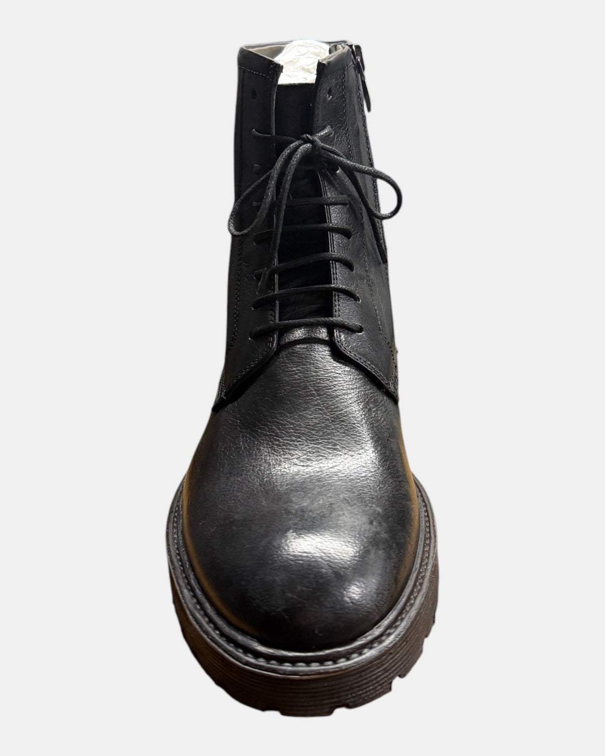 Hundred100 – Stivaletto stringato in pelle con zip e suola carrarmato Nero