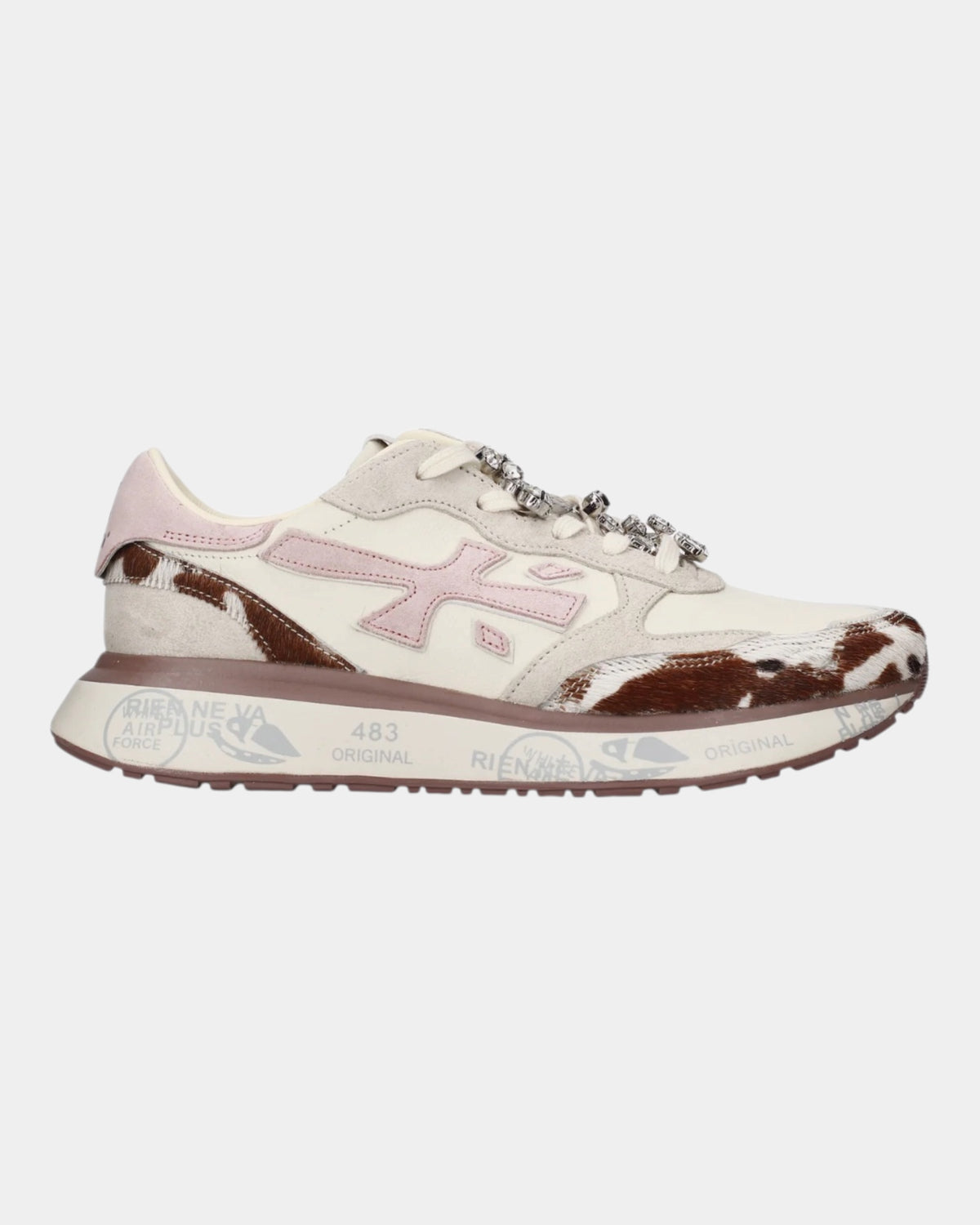Premiata Lauryn 8456K – Sneaker in pelle e cavallino con dettagli gioiello Panna/Rosa