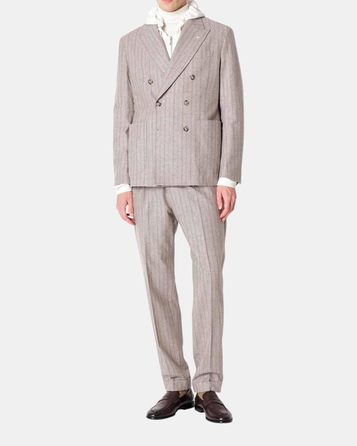 Manuel Ritz – Abito doppiopetto gessato in misto lana Beige