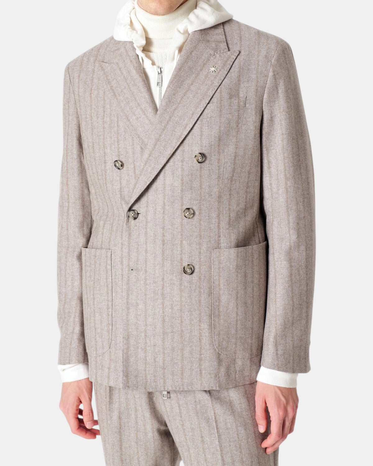Manuel Ritz – Abito doppiopetto gessato in misto lana Beige