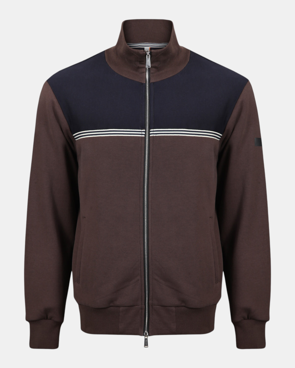 PMDS Gery – Felpa full zip con collo alto Marrone/Blu