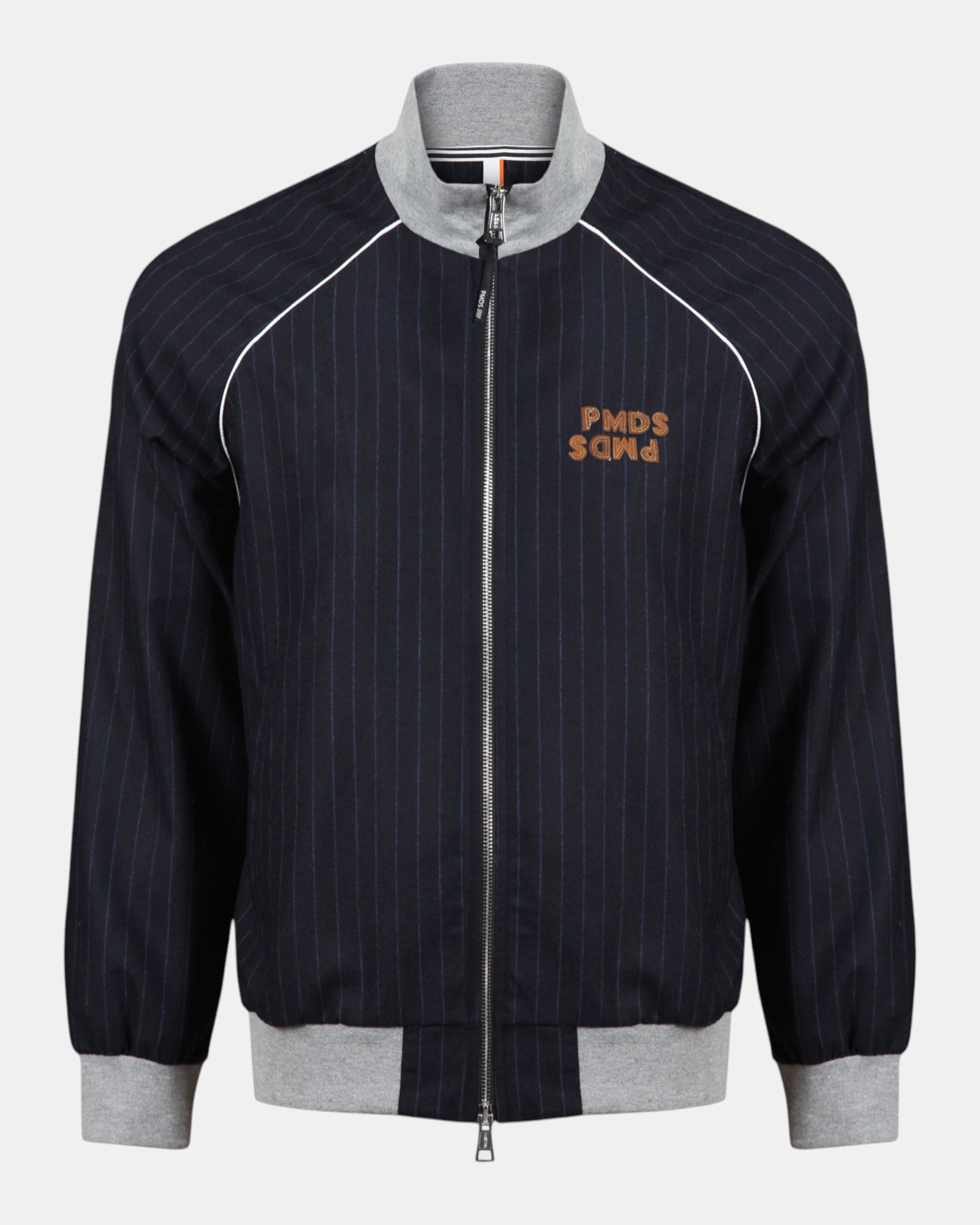 PMDS Ilan – Felpa full zip in misto lana gessato Blu