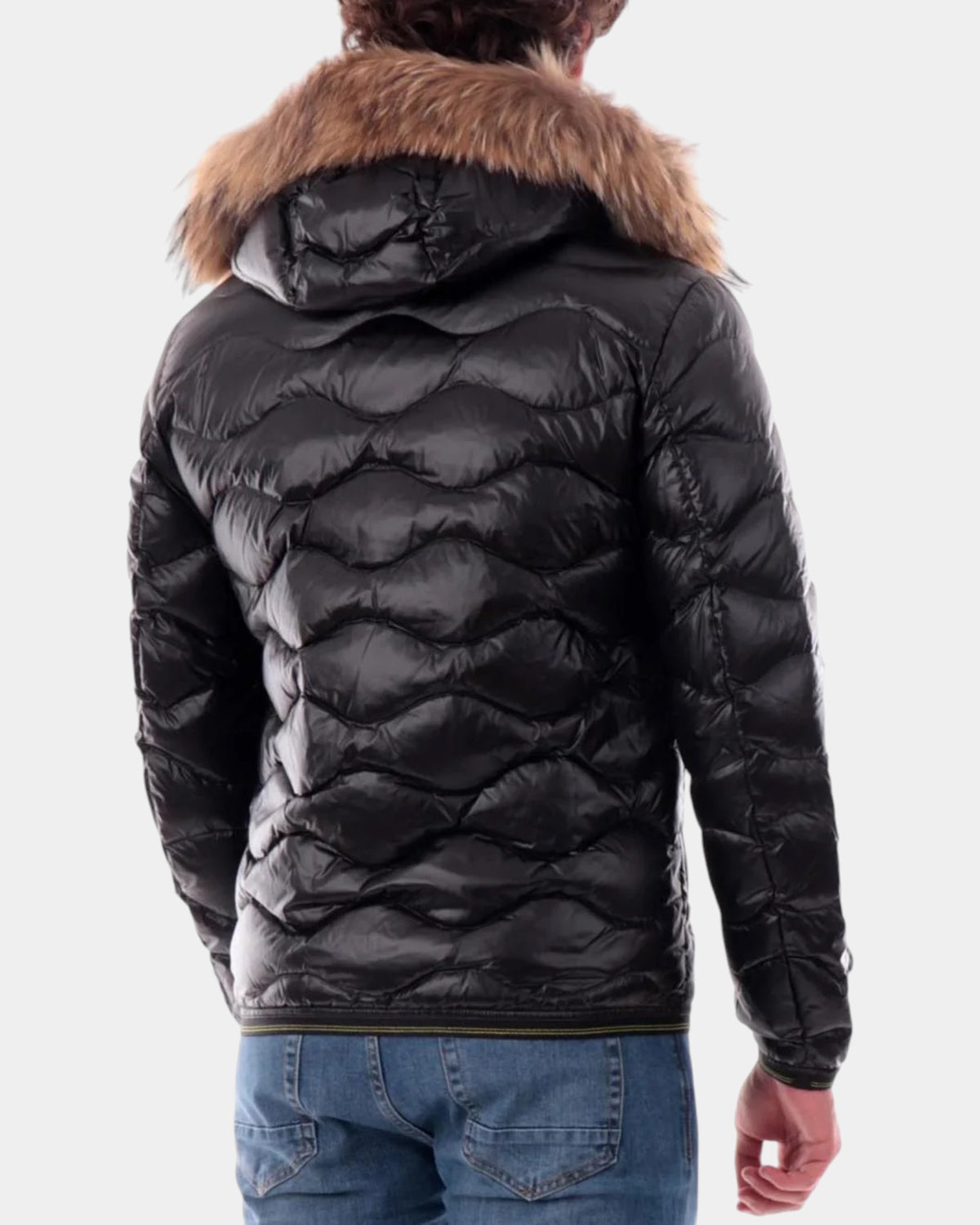 Blauer Wave Fur – Piumino trapuntato a onde con cappuccio nero