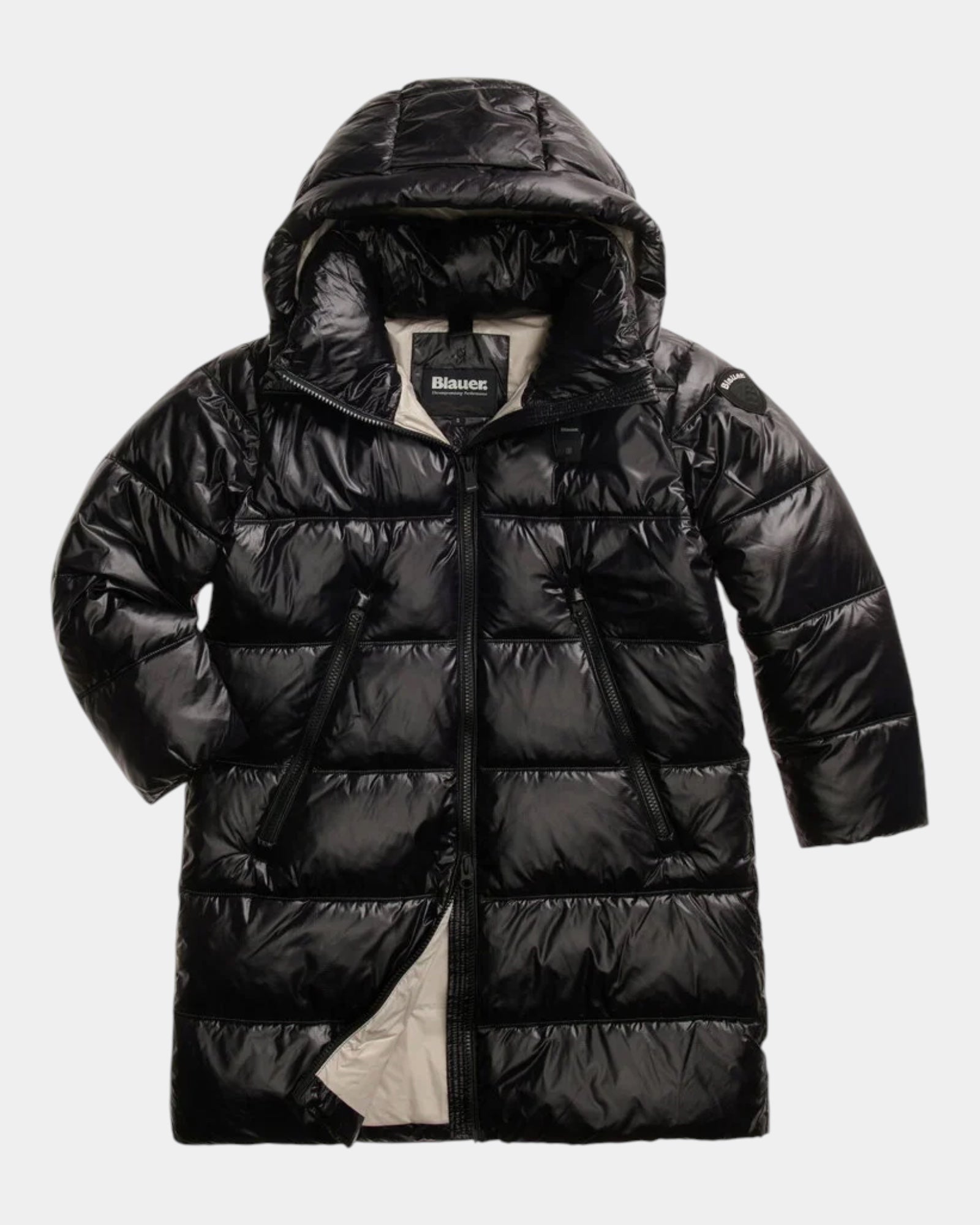 Blauer Armory – Giubbotto lungo imbottito con cappuccio nero