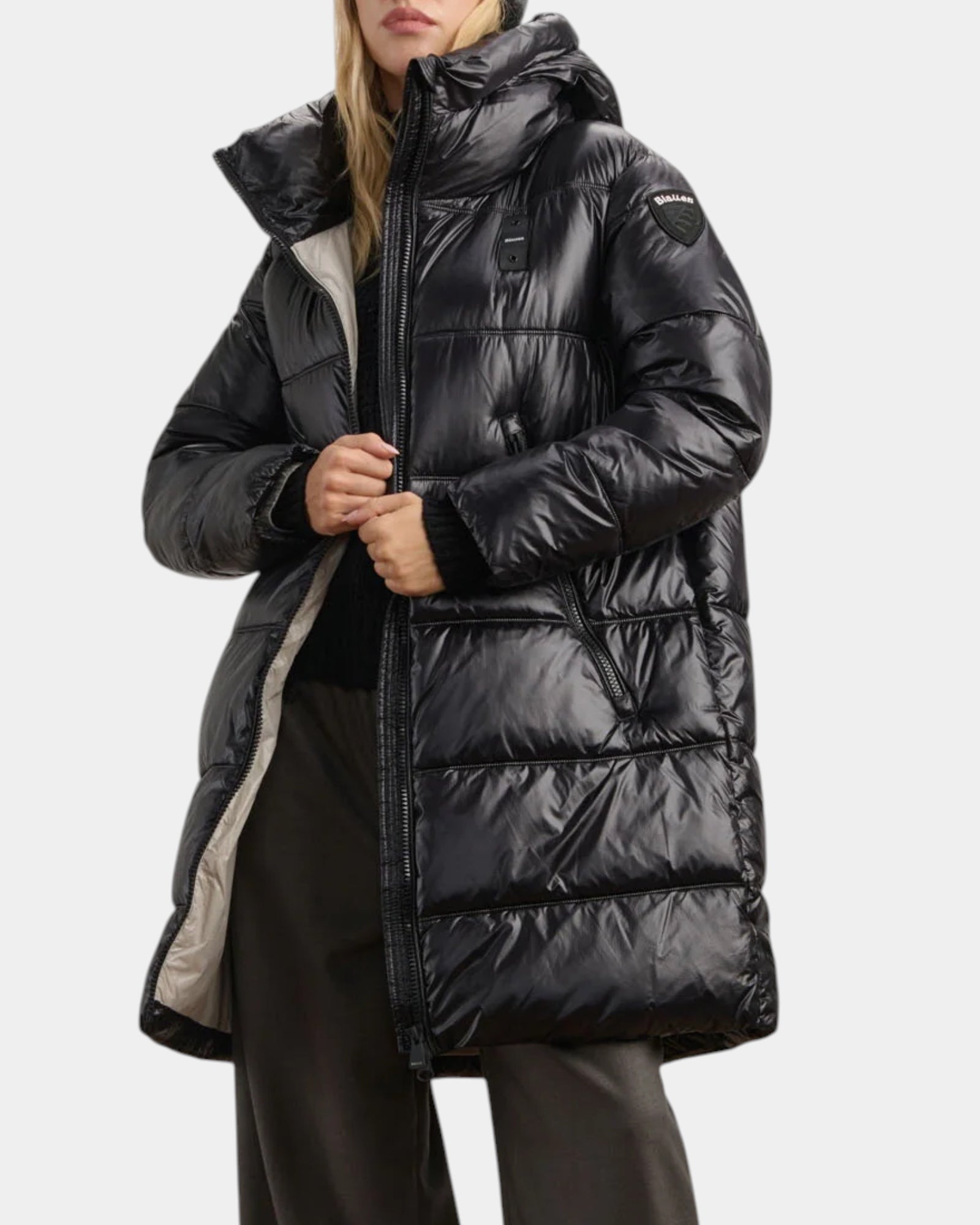Blauer Armory – Giubbotto lungo imbottito con cappuccio nero