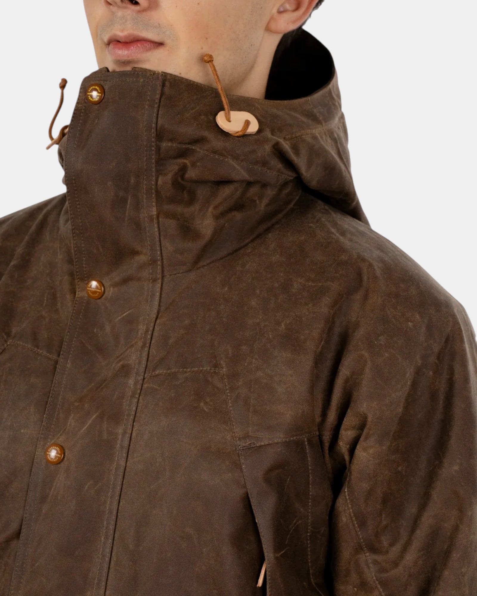 Manifattura Ceccarelli Mountain Jacket 7003 – Giacca in cotone cerato con cappuccio marrone