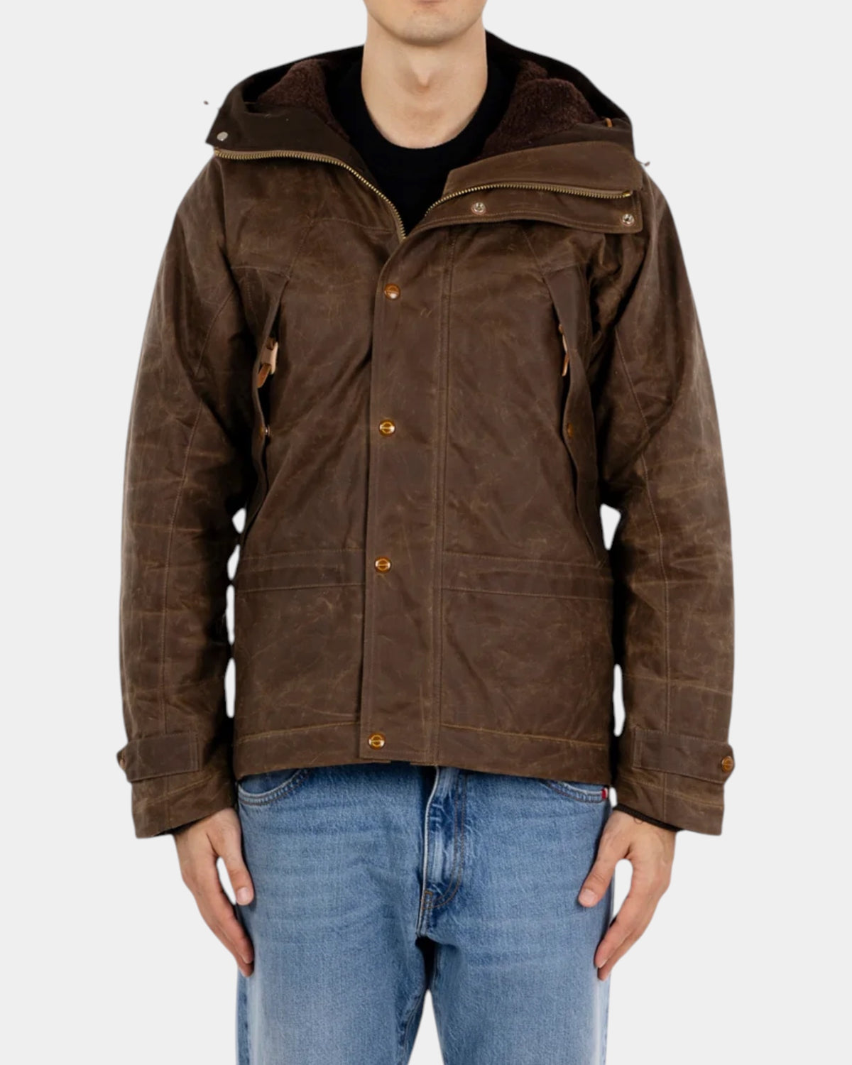 Manifattura Ceccarelli Mountain Jacket 7003 – Giacca in cotone cerato con cappuccio marrone
