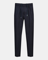PMDS Ilan – Pantalone gessato in misto lana con coulisse Blu