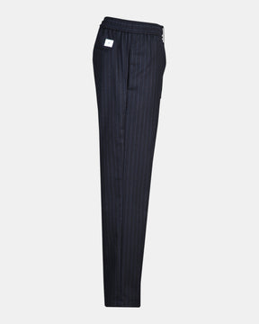 PMDS Ilan – Pantalone gessato in misto lana con coulisse Blu