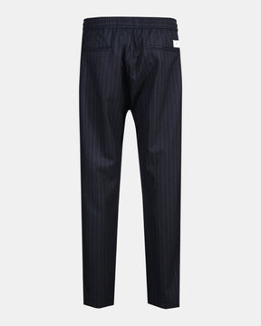 PMDS Ilan – Pantalone gessato in misto lana con coulisse Blu