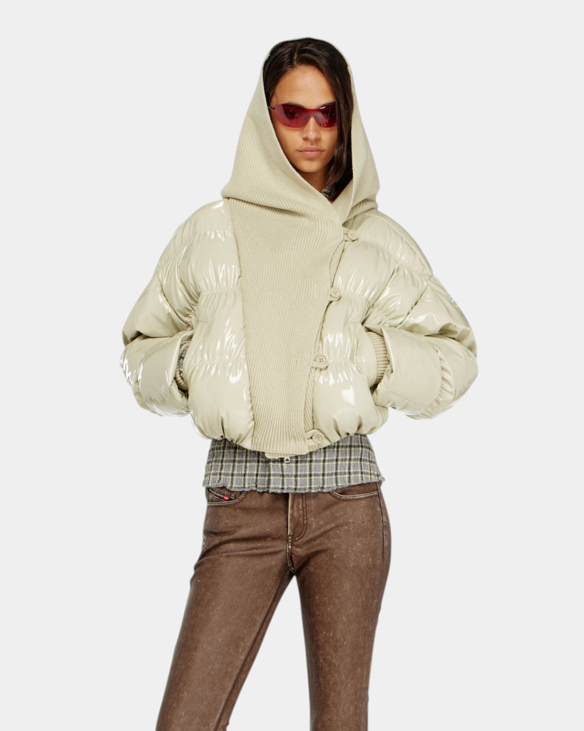 Diesel Giacca Imbottita W-Idney con Cappuccio in Maglia