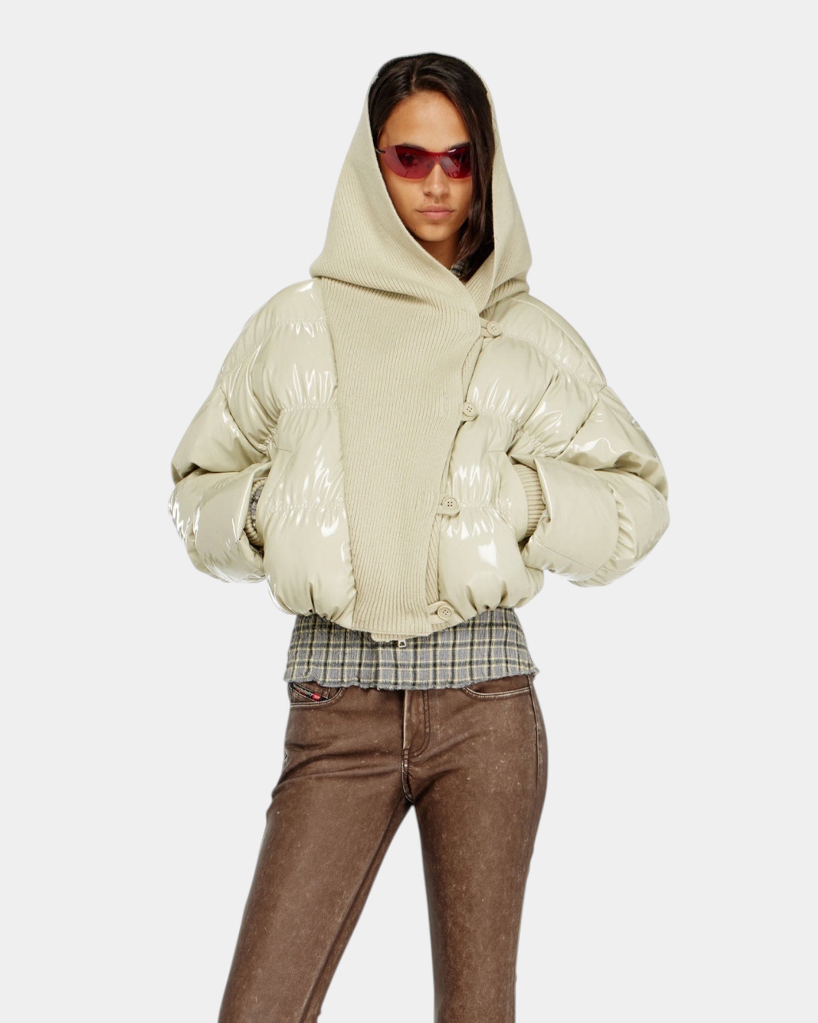 Diesel Giacca Imbottita W-Idney con Cappuccio in Maglia