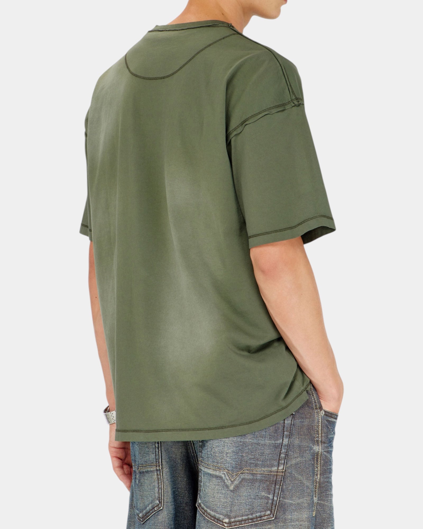 Diesel T-shirt T-Pock Effetto Sbiadito Verde militare