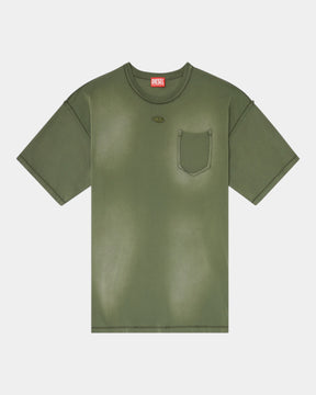 Diesel T-shirt T-Pock Effetto Sbiadito Verde militare