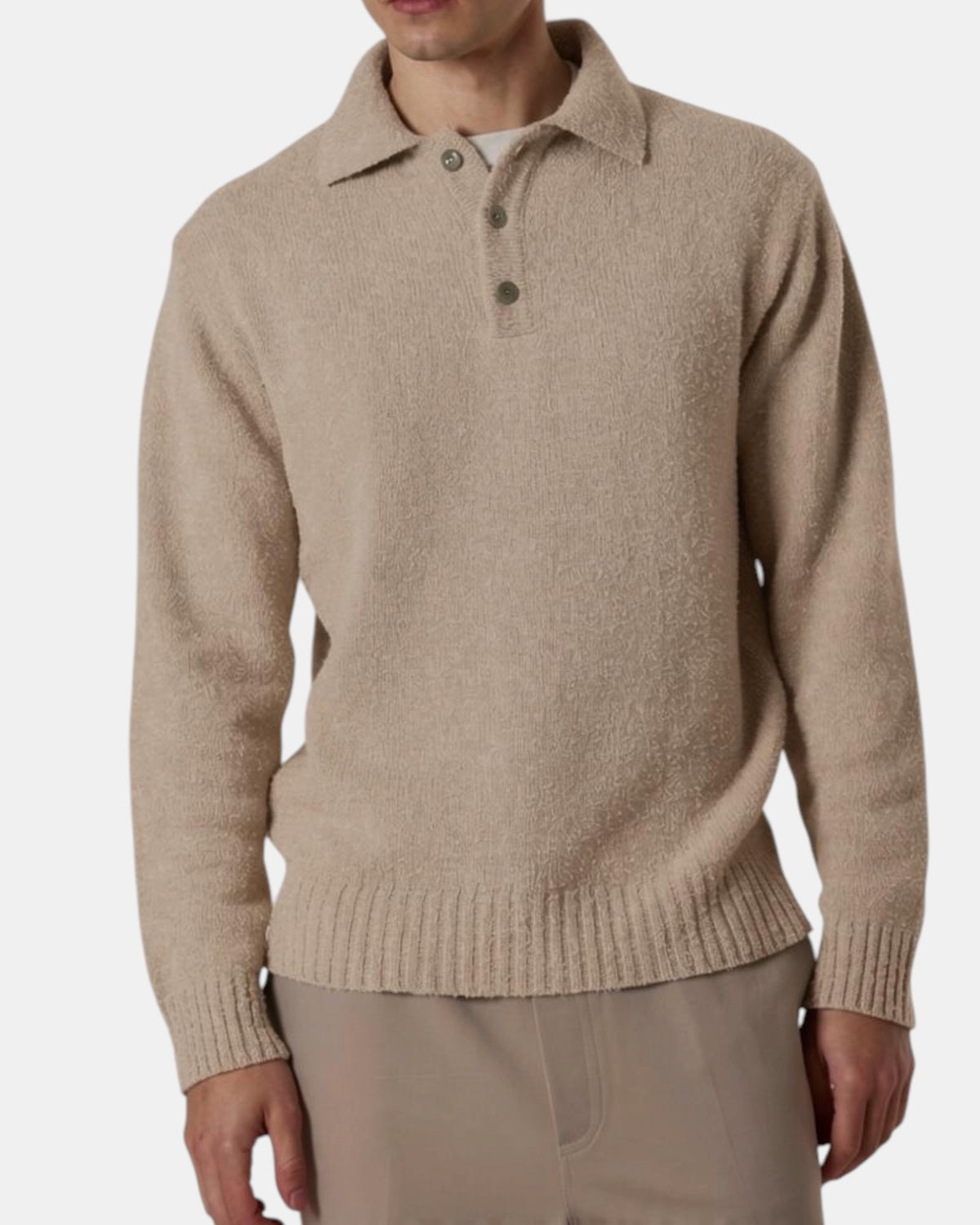 Daniele Fiesoli – Polo in maglia in filato mouliné sabbia