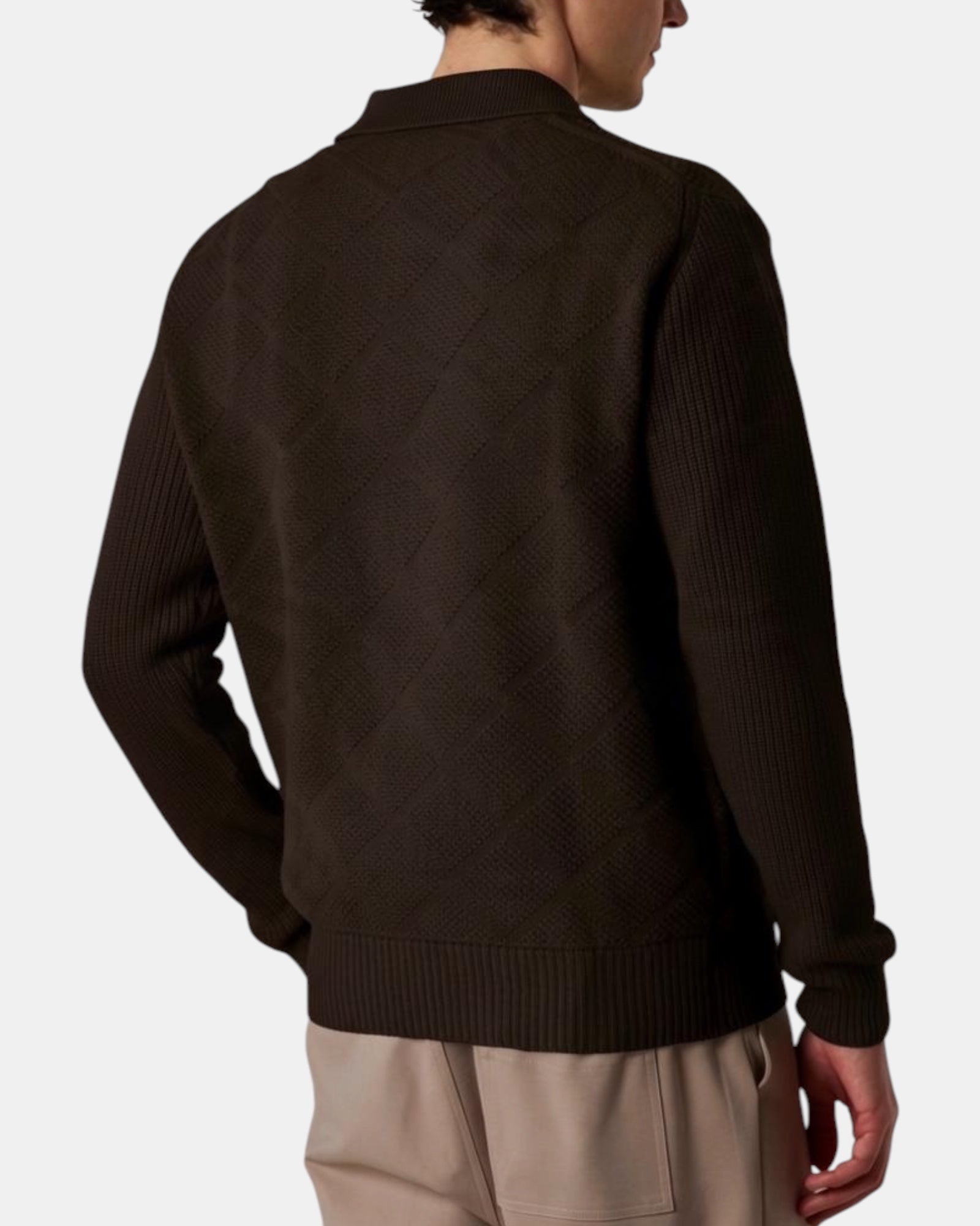 Daniele Fiesoli – Polo in maglia a rombi con mezza zip