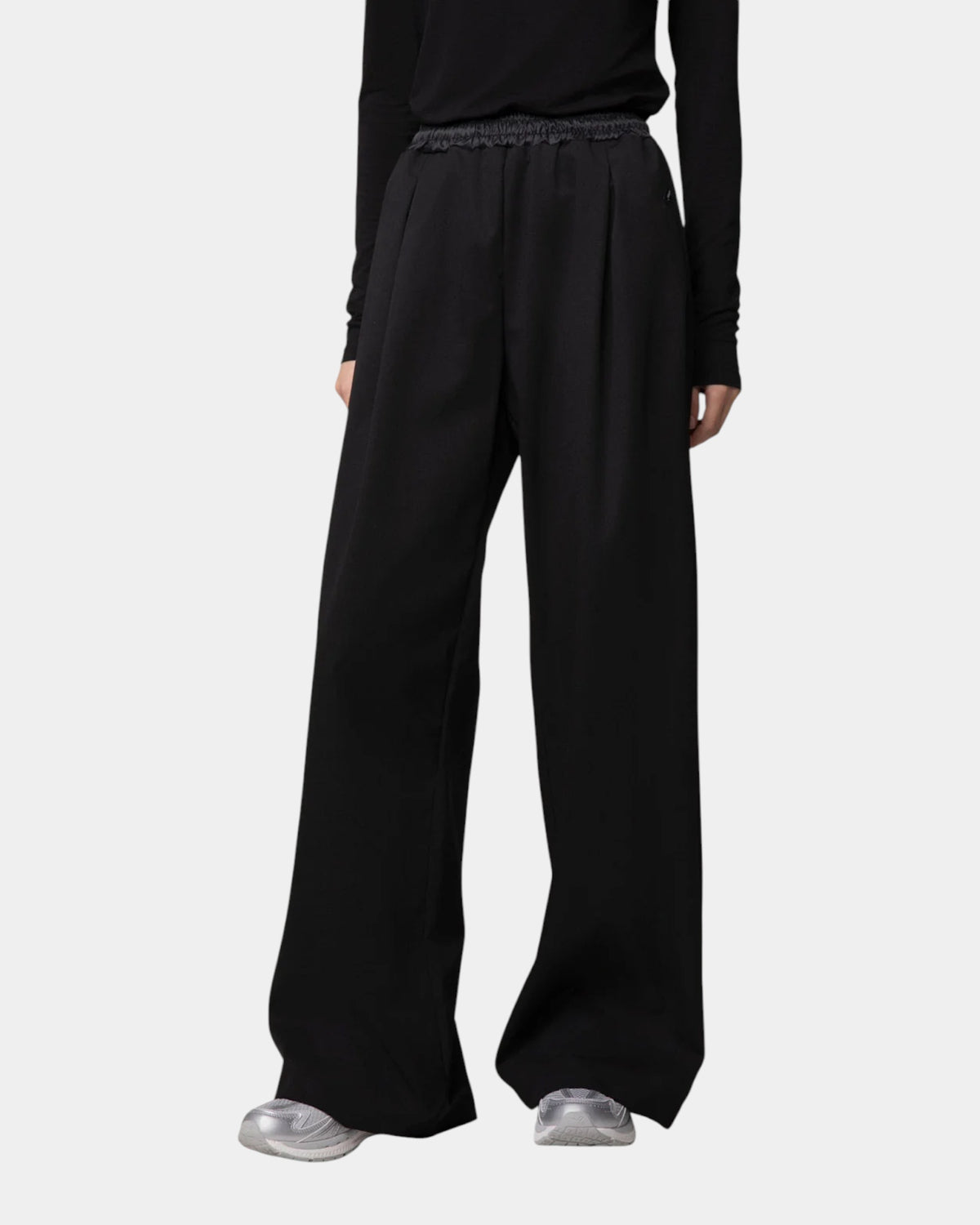 Hinnominate – Pantalone con pinces e coulisse in misto lana Nero