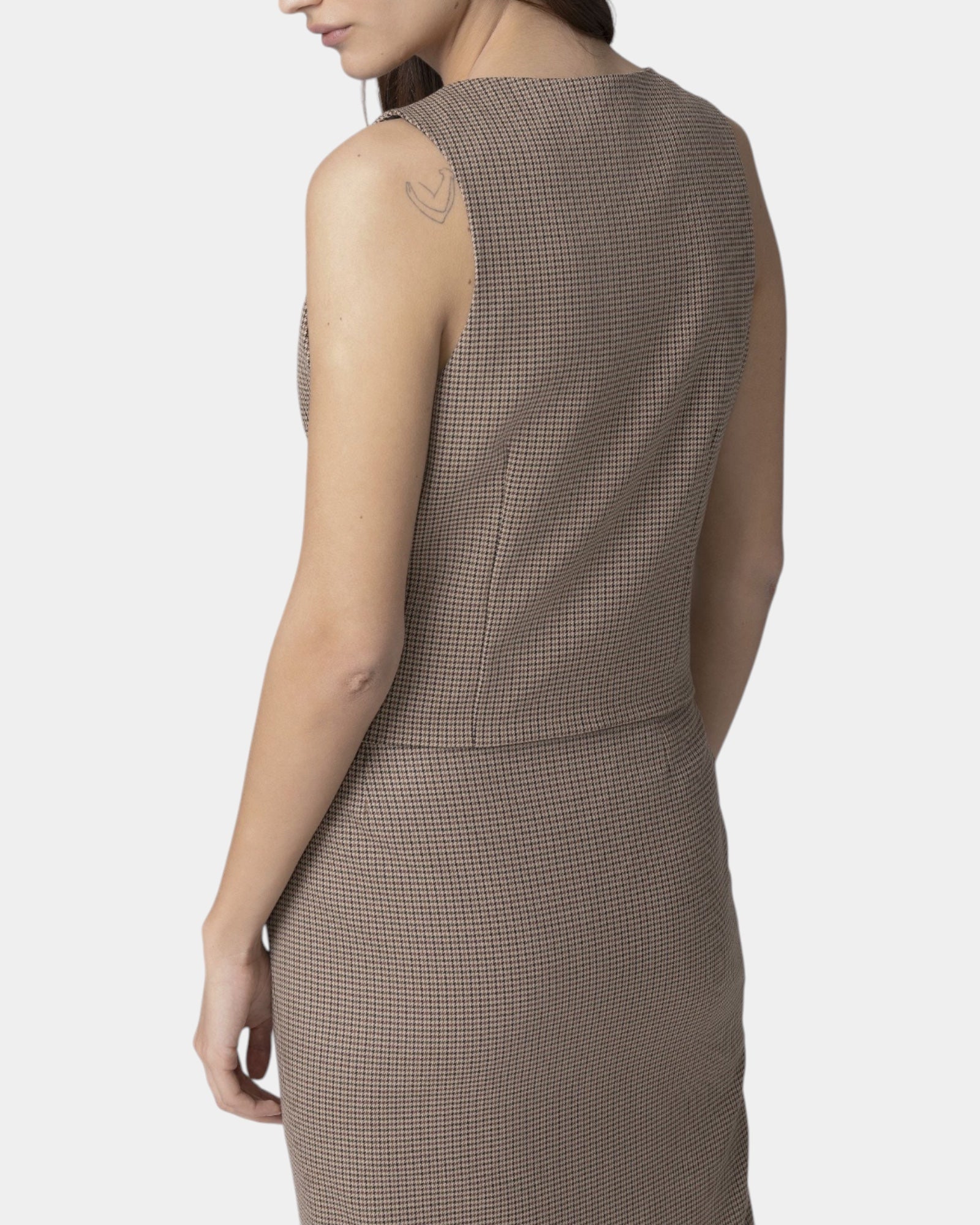 Mar de Margaritas – Gilet monopetto Micro pied de poule cammello