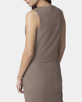 Mar de Margaritas – Gilet monopetto Micro pied de poule cammello