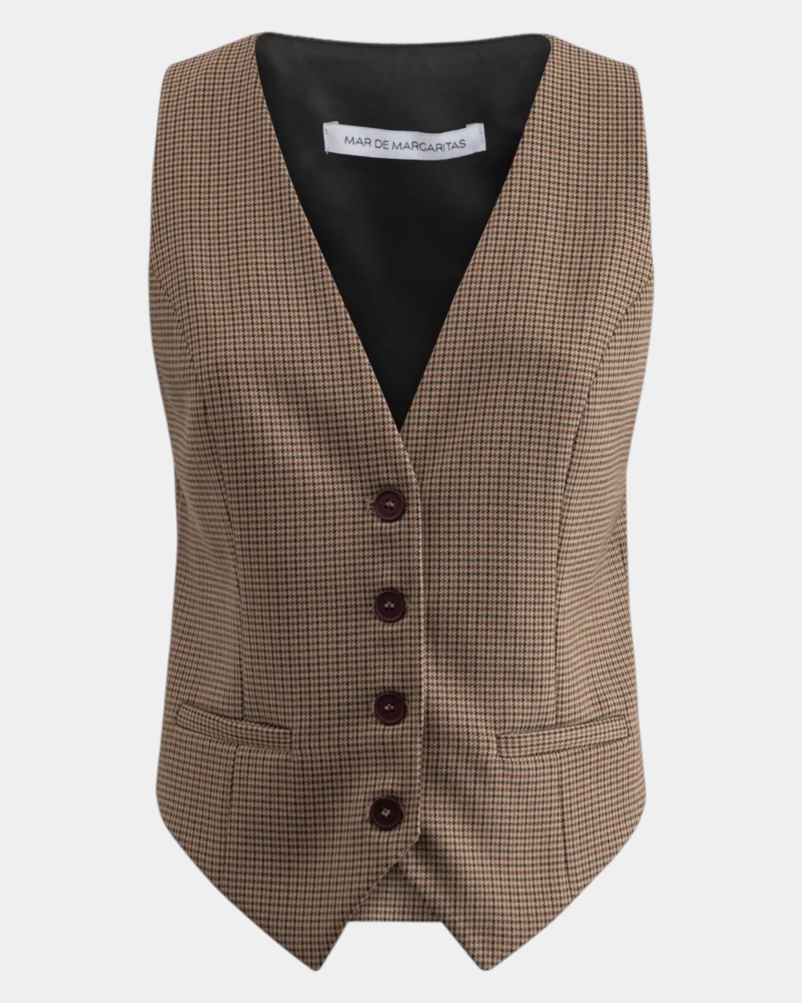 Mar de Margaritas – Gilet monopetto Micro pied de poule cammello