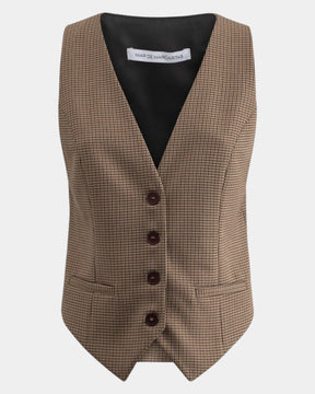 Mar de Margaritas – Gilet monopetto Micro pied de poule cammello