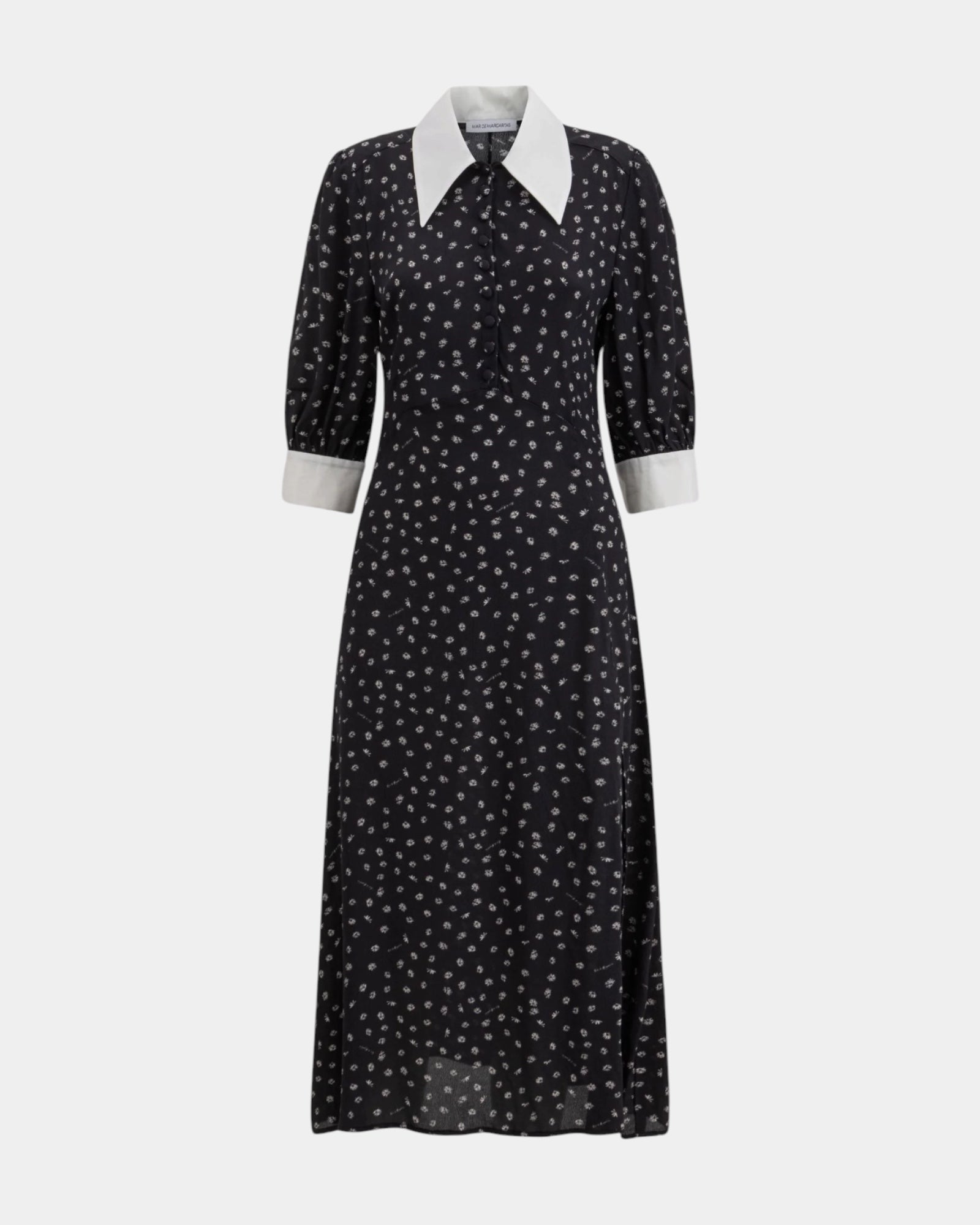 Mar de Margaritas – Abito midi con colletto a camicia Nero