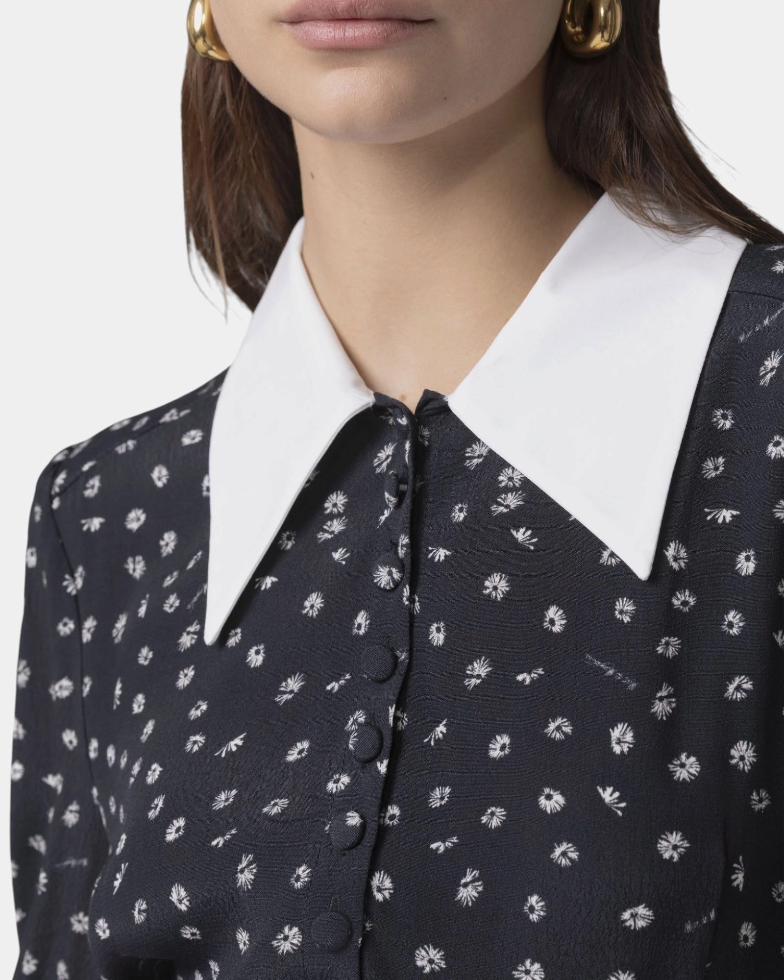 Mar de Margaritas – Abito midi con colletto a camicia Nero