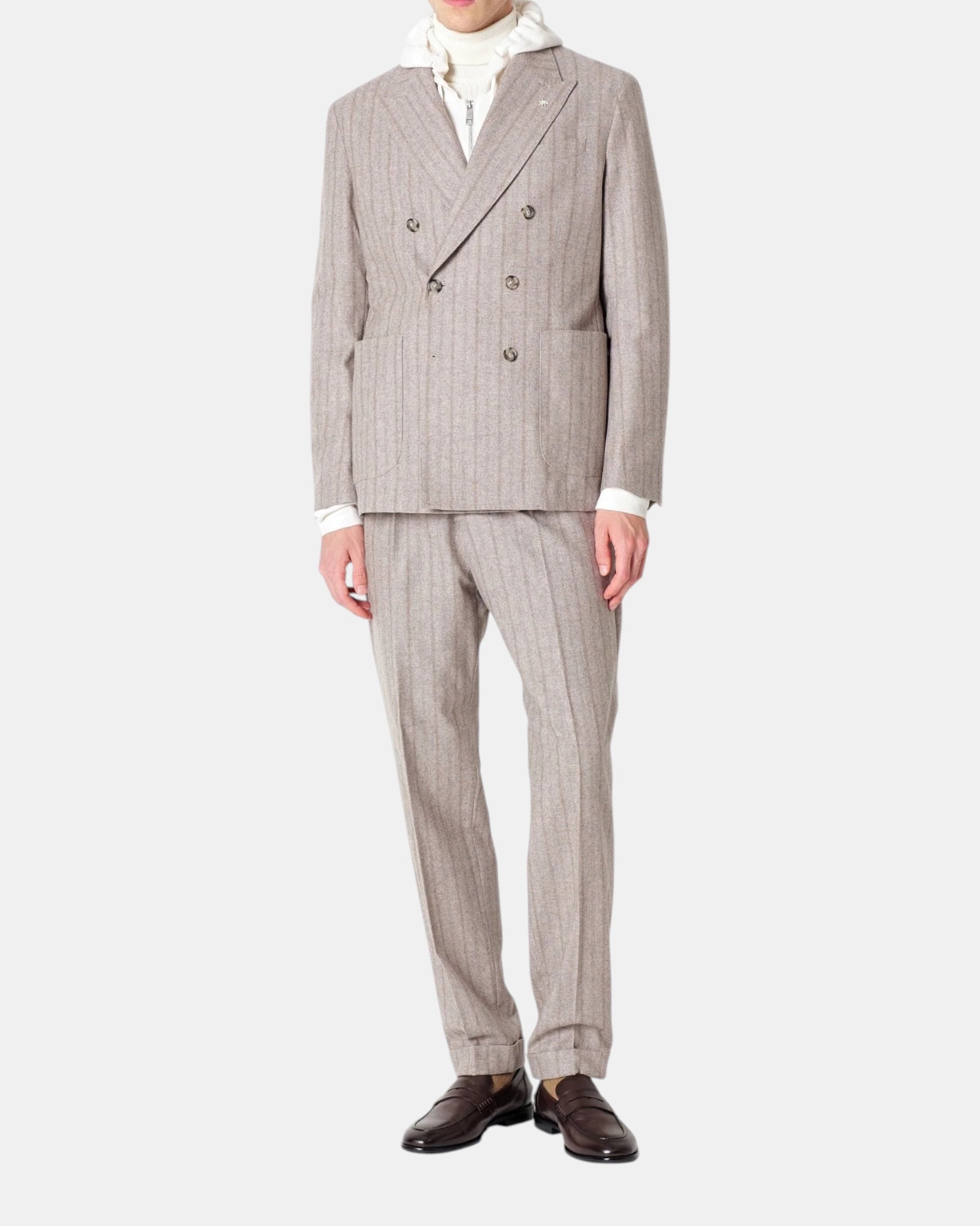 Manuel Ritz – Abito doppiopetto gessato in misto lana Beige