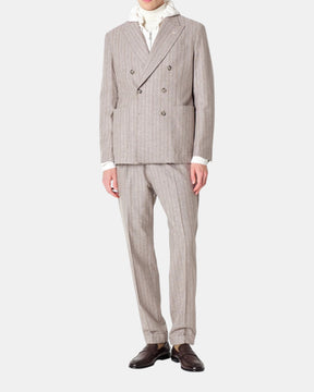 Manuel Ritz – Abito doppiopetto gessato in misto lana Beige