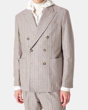 Manuel Ritz – Abito doppiopetto gessato in misto lana Beige