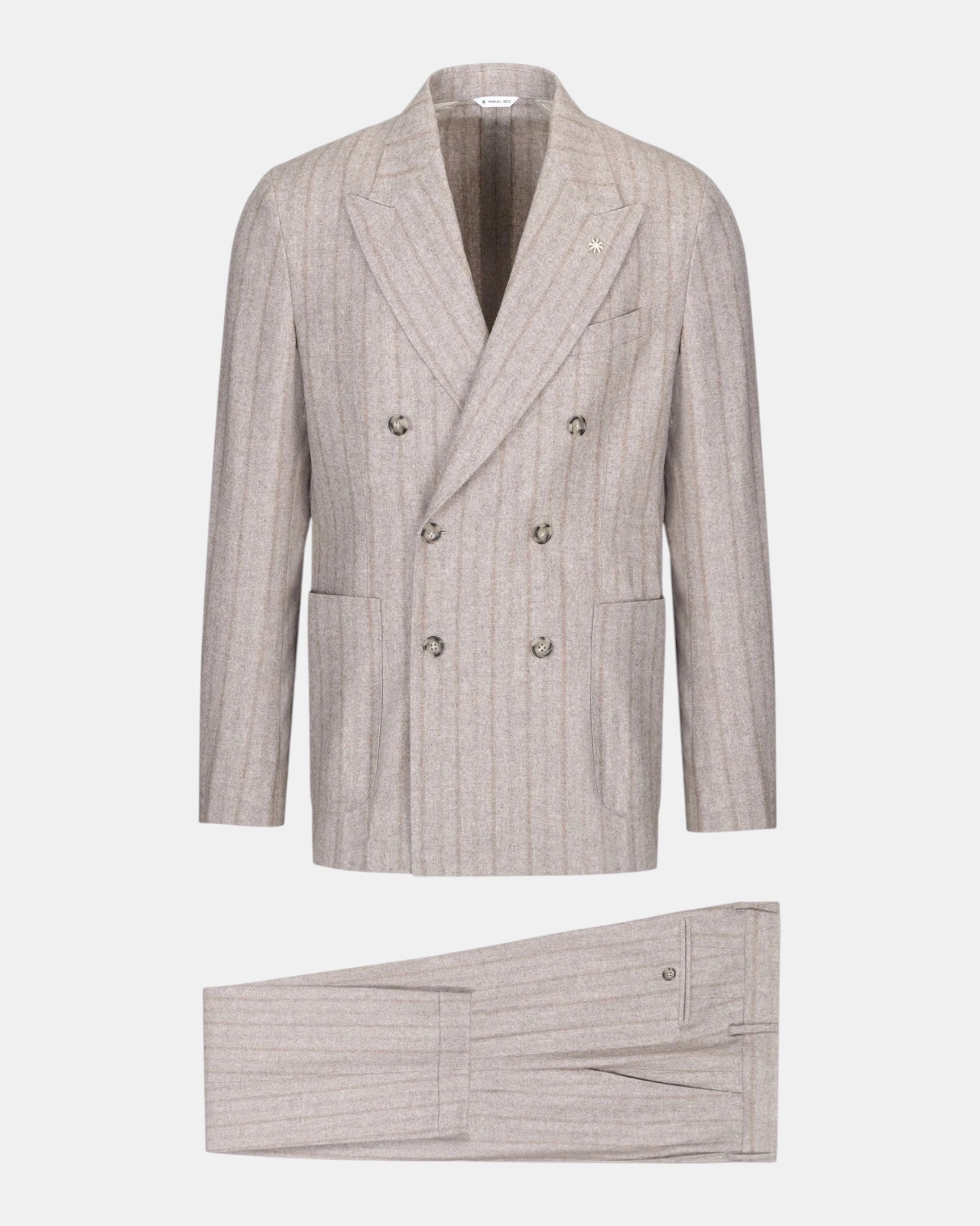 Manuel Ritz – Abito doppiopetto gessato in misto lana Beige