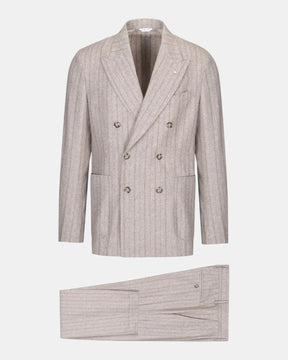 Manuel Ritz – Abito doppiopetto gessato in misto lana Beige