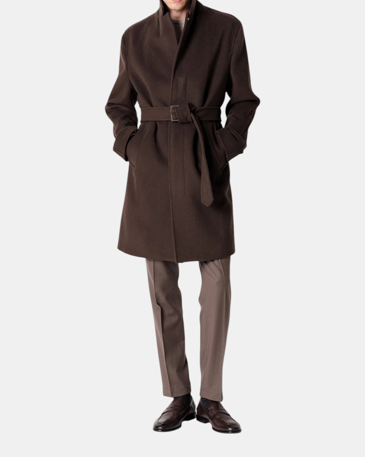 Manuel Ritz – Cappotto monopetto con cintura in misto lana Marrone
