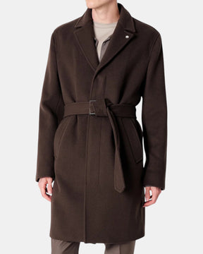 Manuel Ritz – Cappotto monopetto con cintura in misto lana Marrone