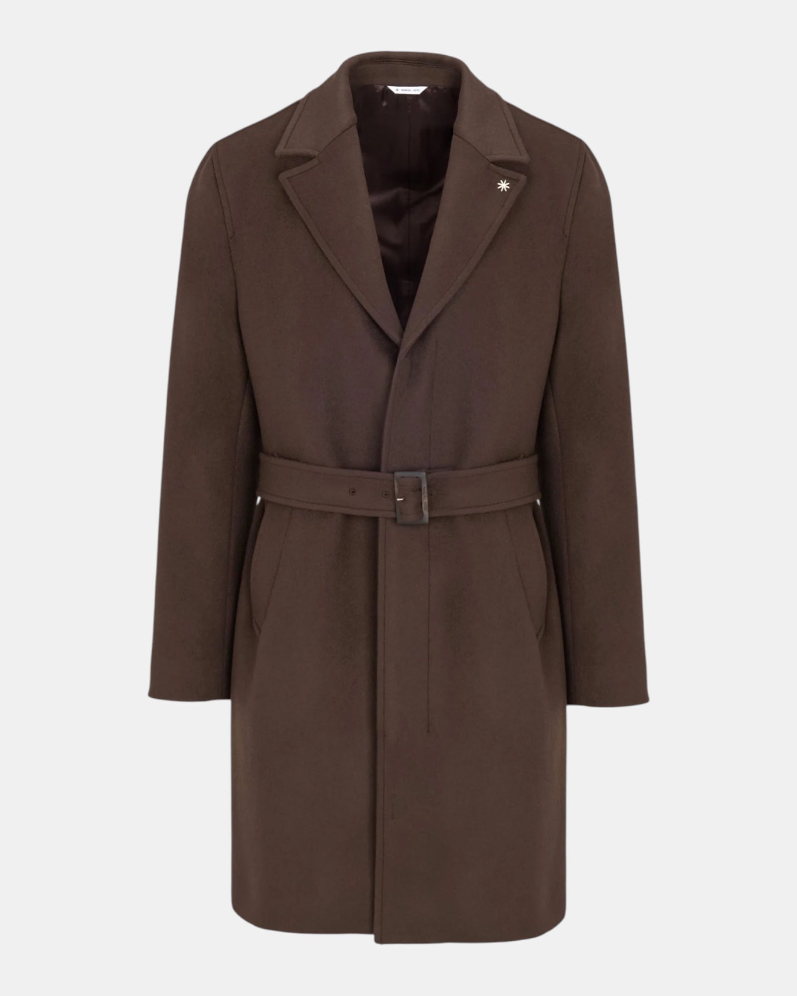 Manuel Ritz – Cappotto monopetto con cintura in misto lana Marrone