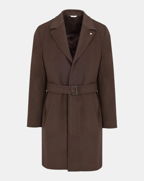 Manuel Ritz – Cappotto monopetto con cintura in misto lana Marrone