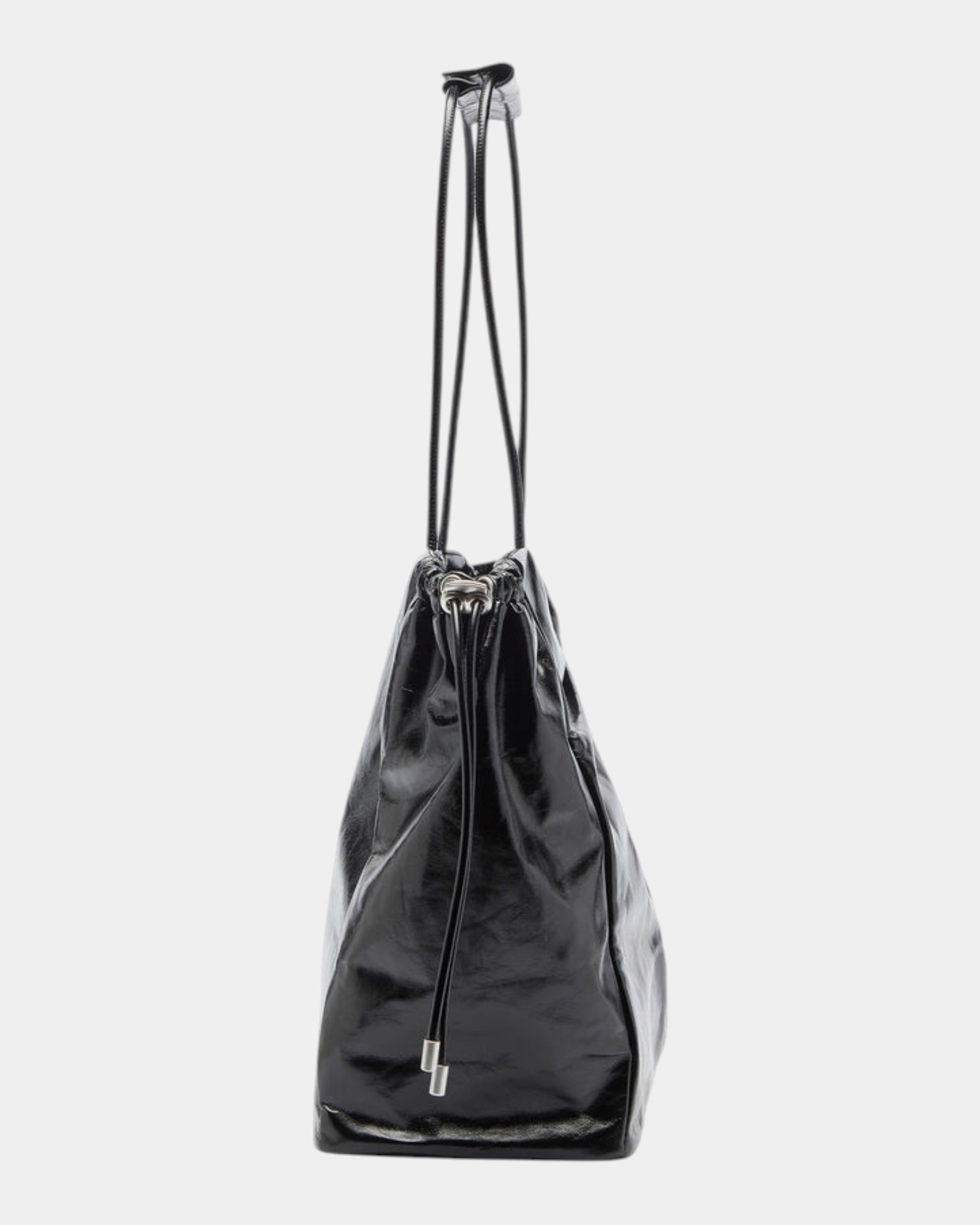 Diesel Borsa Tote Scrunch-D East-West in Pelle Lucida Nero