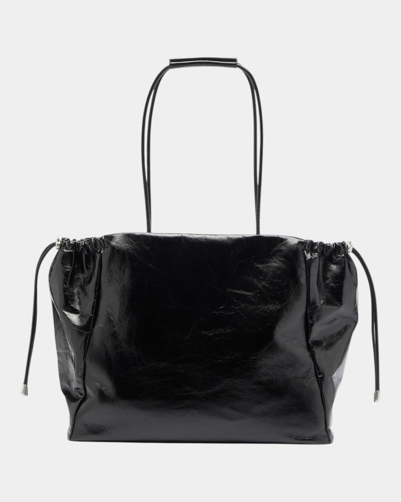 Diesel Borsa Tote Scrunch-D East-West in Pelle Lucida Nero