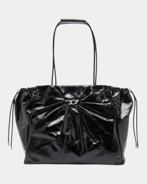 Diesel Borsa Tote Scrunch-D East-West in Pelle Lucida Nero