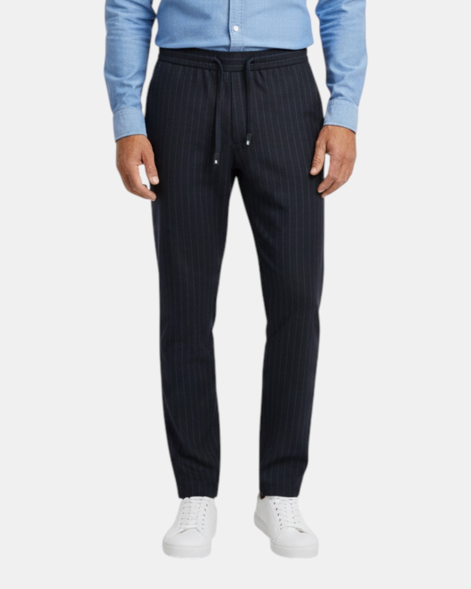 PMDS Ilan – Pantalone gessato in misto lana con coulisse Blu