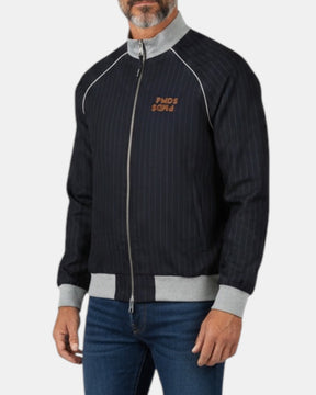 PMDS Ilan – Felpa full zip in misto lana gessato Blu