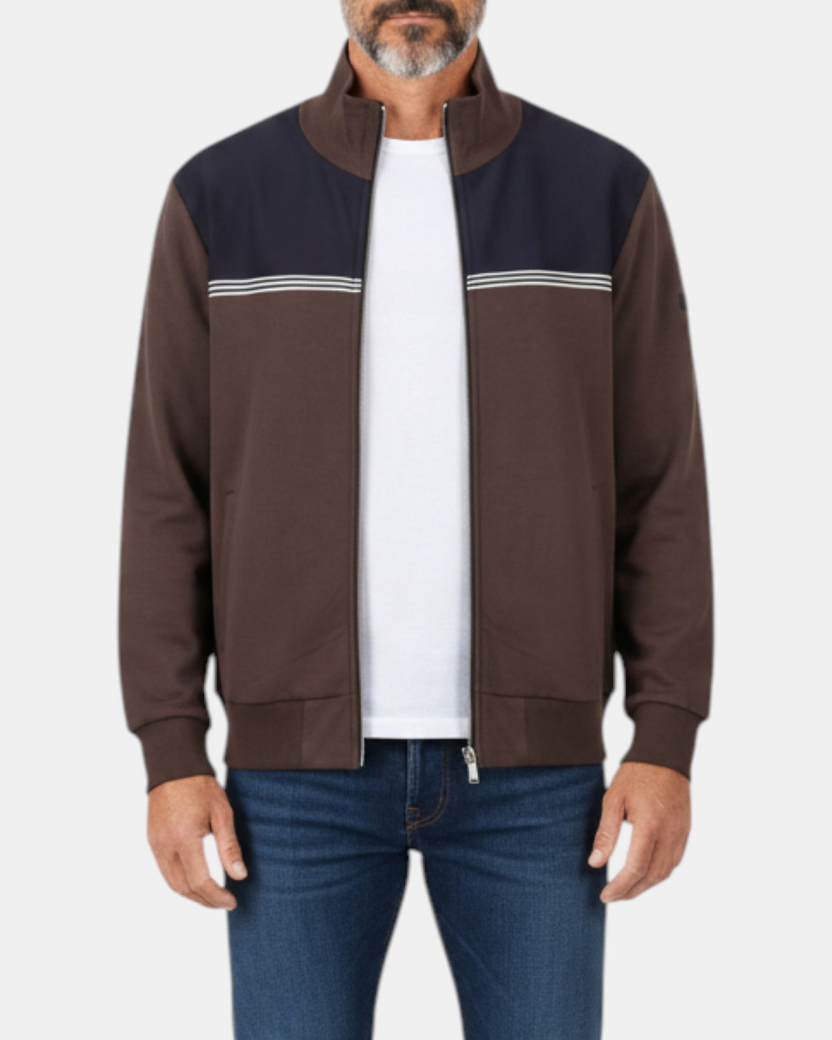 PMDS Gery – Felpa full zip con collo alto Marrone/Blu