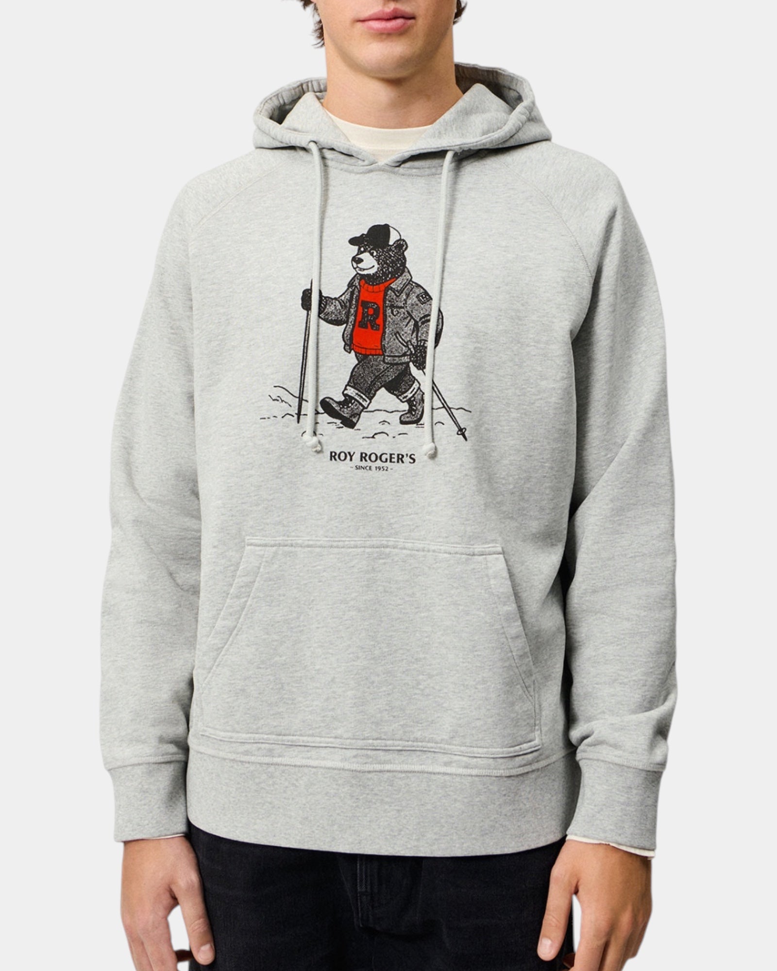 Roy Roger's – Felpa con cappuccio e stampa Hiking Bear Grigia