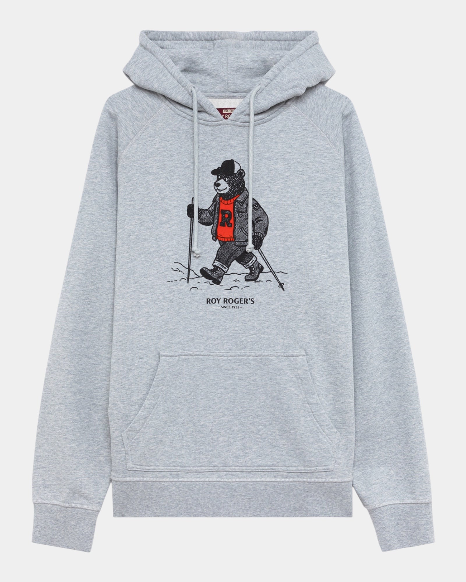 Roy Roger's – Felpa con cappuccio e stampa Hiking Bear Grigia
