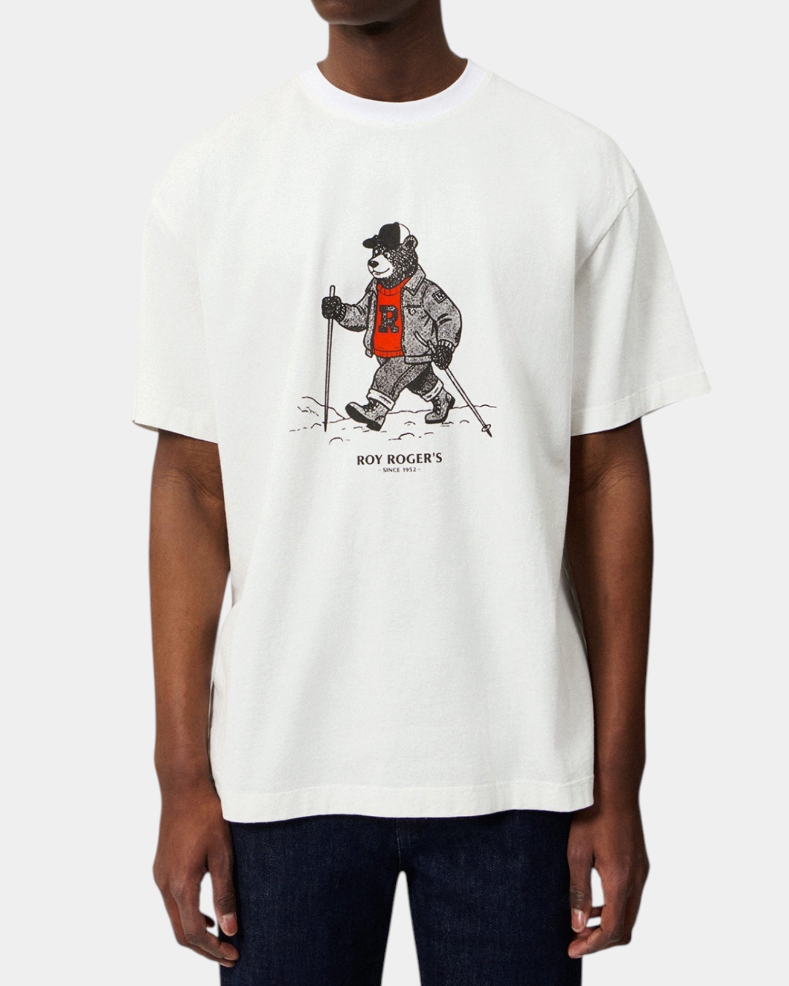 Roy Roger's – T-shirt con stampa Hiking Bear Bianca